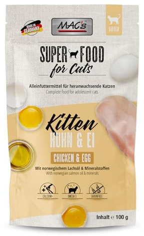 Mac's Cat Pouch Nassfutter für Kätzchen, 12 x 100 g (Huhn und Ei)