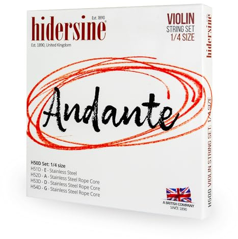 Hidersine Andante Series Jeu de cordes pour violon 1/4 | Noyau en corde d'acier pour une sensation de jeu facile – Excellent son et excellent rapport qualité/prix – Jeu de cordes