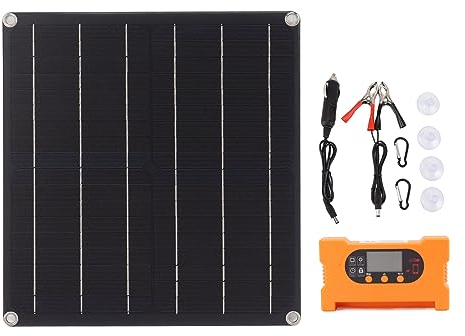 Topyond Kit De Panneau De Chargeur Solaire Monocristallin 25W IP70 à Entraînement Direct-Charge Efficace avec Contrôleur Rapide pour RV, Maison, Camping