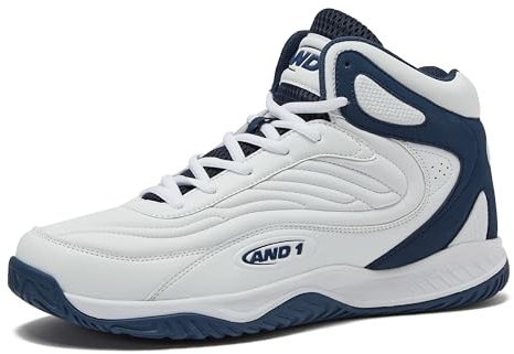 AND1 Pulse 3.0 Basketballschuhe für Herren, drinnen oder draußen, Street oder Court Basketball-Sneaker für Herren, Schwarz, Rot oder Weiß, Größe 40 bis 48, Weiß / Dunkelblau, 12 Women/10.5 Men