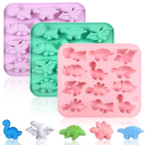 3 Pièces Moule Dinosaure Gateau, Moule Chocolat, Moule Bonbon,Moules Silicone,Moules Pour Dinosaures,Moule de Qualité Alimentaire,Adaptés à la Fabrication de Chocolat, de Glaçons, de Bonbons