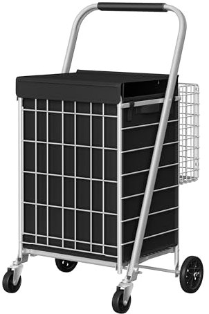 SONGMICS Einkaufstrolley klappbarer, Trolley, Einkaufswagen, 360° drehbare Räder, Tasche aus Oxford-Gewebe, Abnehmbarer Korb, Picknick, Wäsche, Taubengrau KST012E01