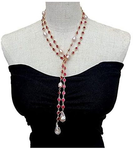 MYVVKIA Collane da Donna Coltivate Viola Keshi Perla Fucsia Colore Pave Collana Lunga a Catena Lunga Accessori Moda da 49 Pollici