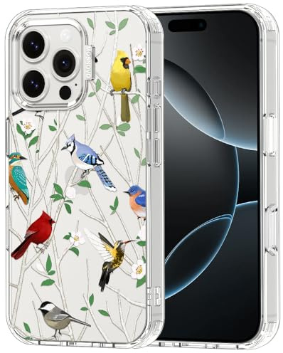 MOSNOVO Case for iPhone 16 Pro Max, [Buffertech 6.6ft Military-Grade Drop Protection] [Anti Peel Off Tech] Clear TPU Bumper Phone Case Cover Design - Wild Bird