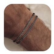 YADOCA Mens Bracelets Stackable Black Bracelet for Men Cuff Snake Rope Cuban Link Chain Bracelet Set 19cm Mens Jewelry Gifts for Dad Boyfriend Husband Son -2