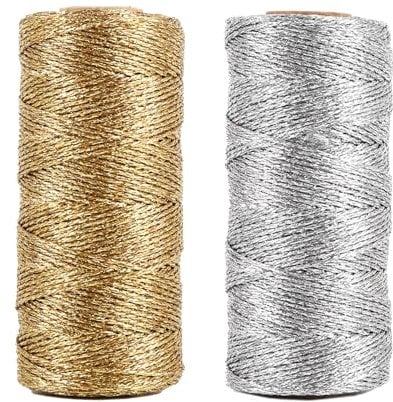 StiVerse Gold und Silber Metallic Kordel, 200M Schnur Verpackungsschnur für Geschenkpapier,1.5MM Breit Bindfaden DIY Bastelschnur,Geschenkverpackung,Basteln Weihnachten Deko,Ribbon Craft Making