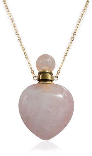 Crystal Necklace, Aromatherapy Bottle Necklace - Natural Stone Essential Oil Diffuser Gemstone Healing Necklace S-J-X2L (Pink - Heart)