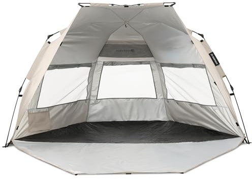 Deryan Up-to-Go Pop-Up Strandzelt für Kinder – UV-Schutz UPF 50+ und Windschutz, Kompakt & Faltbar, Tragbares Wurfzelt, 4 Personen, In 1 Sekunde aufgebaut – Silber