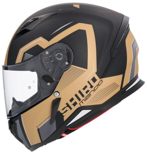 Shiro Helmets Hunter Helm mit Fernbedienung, Schwarz und Gold, vollständig zugelassen (XL 61/62)