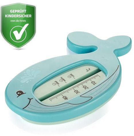 reer MyHappyBath Baby-Badethermometer Wal | niedliches Waldesign | kindersicheres Bade-Thermometer | Optimale Badetemperatur für die Wanne | quecksilberfrei | hoher Messbereich | übersichtliche Skala