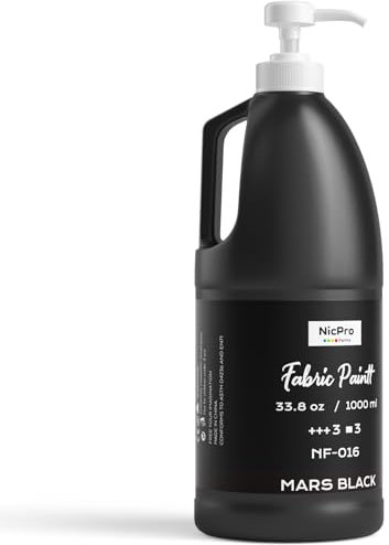Nicpro Pintura negra para tela con bomba, 34 onzas líquidas (1000 ml), pintura negra para ropa, permanente, pigmento suave y rico, pintura textil no tóxica para manualidades, camisetas, zapatos,