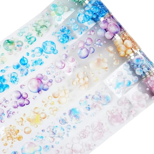 MiyouLuna 6 Rolls Bubbles PET Tape Set, Pre-Cut Colorful Stickers for Journaling, Scrapbooking, and DIY Crafts, with Decorative Clip