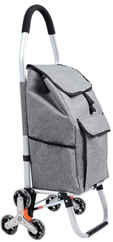 YFSMBD Einkaufstrolley Treppensteiger Klappbare, Einkaufstrolley Stabiler 2 in 1 Klappbar Einkaufswagen Multifunktional Treppensteigwagen mit 3 Geräuschlos Räder (Grey)