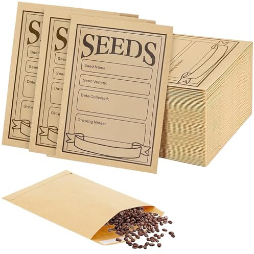 Yiqicomle 60Pcs Seed Envelopes, Mini Brown Packets Envelopes Self Sealing Storage for Flower Vegetable Seeds Collection (3.15x4.72in)