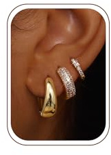 LOLIAS Small Chunky Hoop Earrings for Women, Non-Tarnish, Hypoallergenic, Huggie Silver Earring Stacks Set for Sensitive Ears, Multiple Piercing Jewelry, Lightweight, Classic 14K Gold Plated, 3 Pairs