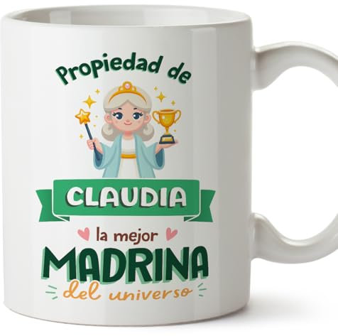 MUGFFINS Tazas Personalizadas para MADRINA - En Español - Propiedad de - 11 oz / 330 ml - Regalo personalizable original y divertido