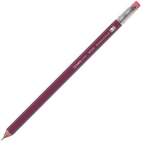 OHTO WN01 Wooden Mechanical Pencil, 0.5mm Fine Point, Standard Long Barrel, Dark Red Body, Made from Incense Cedar, WN01-SP5-EN
