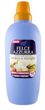 Felce Azzurra - Ammorbidente Lavatrice Ambra e Vaniglia, Formula più Concentrata in Ogni Goccia per più Profumo e più Lavaggi, Biancheria e Bucato Morbido e Fresco a Lungo, 1 Flacone 2L (40 Lavaggi)