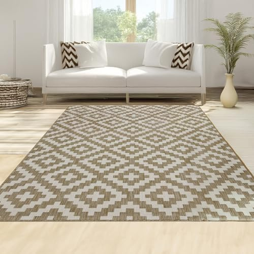 homeart Area Rugs – Durable, Stain-Resistant, Vibrant Geometric Design Carpets – Easy-Clean Rugs for Living Room, Kitchen, Entryway, or Bedroom – Square - Beige Cream - 160x230 cm