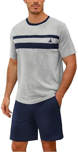 Marvmys Pijamas Hombre Verano Corto Algodón Cuello Redondo Manga Cortas Tops Pijama Pantalones con Bolsillo S-3XL