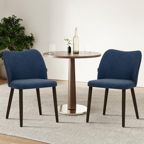 COLAMY Gepolsterte Esszimmerstühle 2er Set, Moderne Küchenstühle mit gepolsterter Sitzfläche und Holzbeinen für Restaurant/Café, Blau