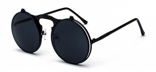 qinqilanqi-S Steampunk Flip Up Sonnenbrille - Runde Metall Brille für Motorrad/PC (UV400),Schwarz/Schwarz