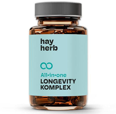 Longevity Komplex Kapseln 60 Stk. | All-In-One Komplettformel | Jungbrunnen für Körper & Geist | Mit PQQ und Grüntee - Age-Less-Effekt | 100% vegan | Hay Herb