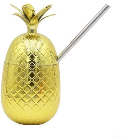 ZiStarlilife Pineapple Cocktail Cup with Straw, Rose Gold Pineapple Cups with Twists Close Lids and Straws for Hawaiian Luau Party, Birthday, Beach Party(Gold)