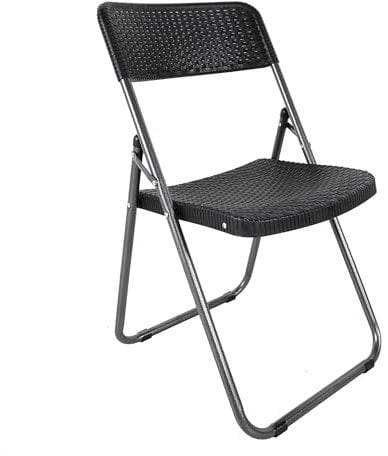 Spetebo Klappstuhl im Rattan Design schwarz - 82 x 46 cm - Gartenstuhl mit Rückenlehne klappbar in Flechtoptik - Bistrostuhl Terrassenstuhl Gartenmöbel Stuhl für Garten Balkon Terrasse Küche