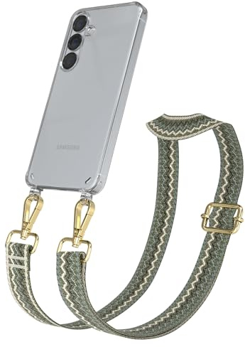 EAZY CASE Handykette - Verstellbares Taschenband kompatibel mit Galaxy S25, Schulterriemen, Handykordel mit Silikon Hülle, Umhängetasche, Grün Beige Gold