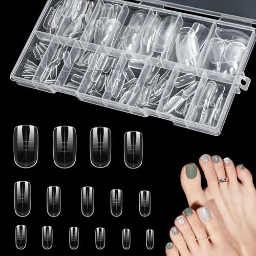 SUNNIFLY 150 Capsules Ongle Pied, Capsule Americaine Ongle Pied, Faux Ongles Transparents avec Boite de Rangement, 15 Tailles Différentes, Girls Nail Salon Nail Art