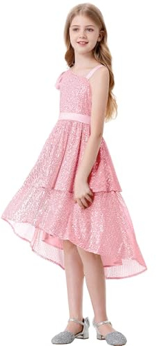 LOLANTA Filles Robe Paillettes Robe Ceremonie élégante, Robe étincelante de Soirée Fête de Mariage mi-Longue sans Manches