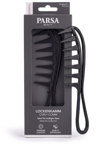 PARSA Beauty Lockenkamm für Damen & Herren, extrabreite Zahnung | Locken, Wellen & Afrohaar, antistatisch und haarschonend, Haarschonende Anwendung Abgerundete, Für Trockenes und Nasses