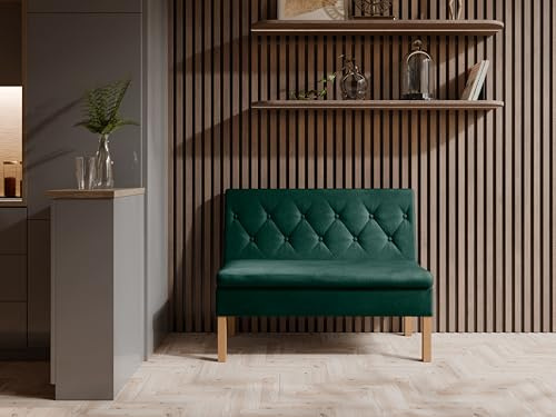 JKG Meble Essbank fur Kuche - Sitzbank Esszimmer mit Aufbewahrungsbehälter - Modern Essbank Küche - Stoff Velours - gepolsterte Rückenlehne - Grün - Monolith 37-120cm