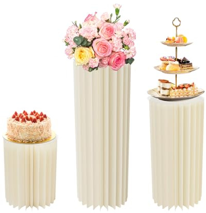 TFGXUE 3 Stück Blumensäule, Hochzeit Blumenständer, 44-Fach Gefaltet, Blumenständer aus Pappe mit Klare PVC-Platten, Dekosäule für Festliche Anlässe, Gastronomie & Events