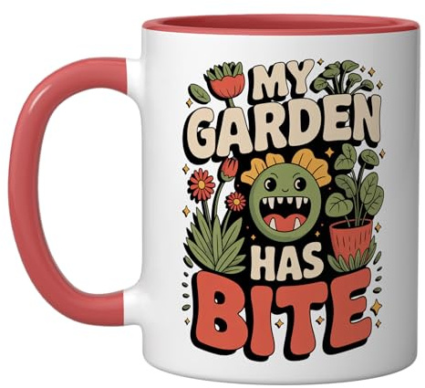 Garden Bite Flytrap Plant Carnivorous Collector Art Ceramic Mug, Red/White, 11oz