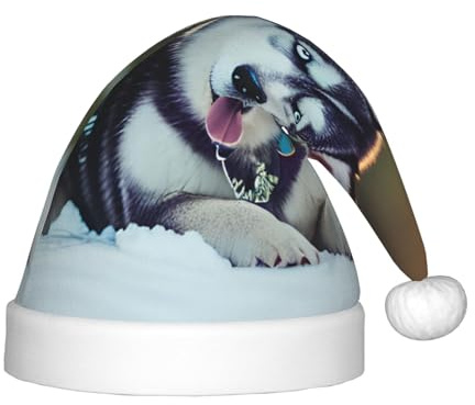 LLOTPQ Weihnachtsmütze für Kinder – Festliche Weihnachtsmütze mit Husky-Hunde-Druck-Design, perfekt für Urlaubspartys und Winterkleidung