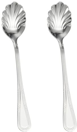 sourcing map Stainless Steel Shell Spoon 2pcs Silver Sugar Spoon | for Tea Coffee Dessert Yogurt