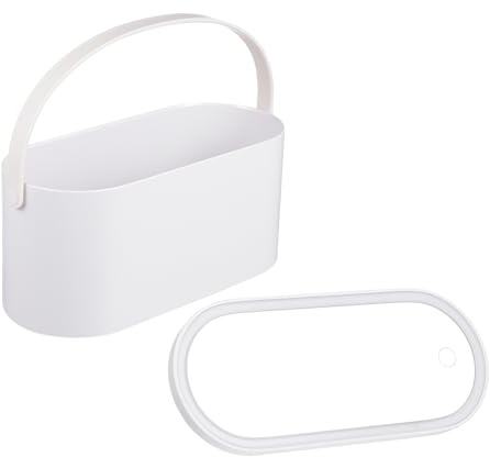 Make Up Organizer Kasten mit LED Spiegel, Weiß, Tragbar | Glas und Kunststoffausführung, Bequemer Griff, für Geschäftsreise und Gym