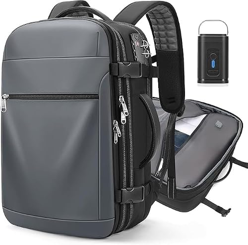 LOKASS Vakuum rucksack, 60L Erweiterbarer Handgepäckrucksack, Reiserucksack Handgepäck Flugzeug, 17 Zoll Laptoprucksack, Großer Herren Damen Rucksack (Grau)