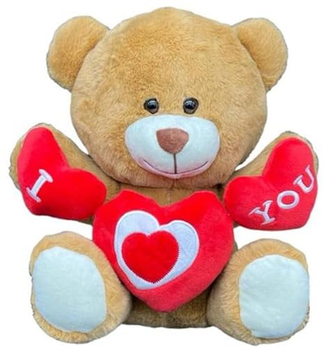 Generico Riesiger Plüschbär 55 cm mit Herzen I Love You - Hochwertiger, weicher Plüschbär - Romantische Geschenkidee