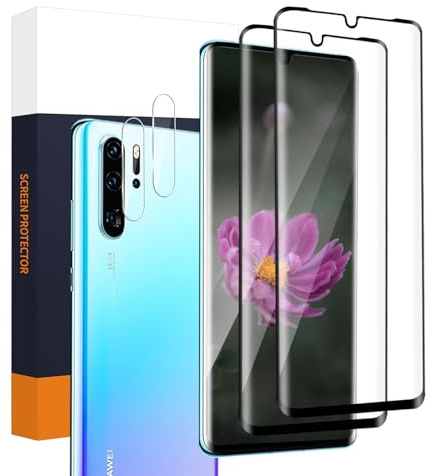 Carantee 2+2 Pack Verre Trempé pour Huawei P30 Pro, Dureté 9H Anti Rayures Vitre Protection+Caméra Verre, Couverture 3D intégrale Bubble Free, Ultra HD Tactile Sensible Huawei P30 Pro Protection écran