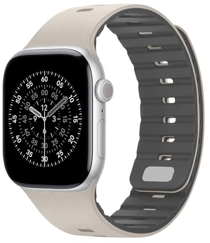 Sixmoat Clip Magnetic Bands Compatible with Apple Watch 49mm 46mm 45mm 44mm 42mm Silicone Leather Breathable Strap Compatible with iWatch Ultra SE Series 11 10 9 8 7 6 5 4 3,Off White-Gray
