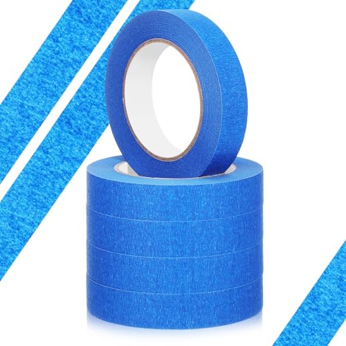 SHINEOFI Ruban Adhésif de Masquage Bleu 5 Rouleaux 50 M Rouleau Papier de Masquage pour Peinture à L'Aquarelle et Dessin Technique