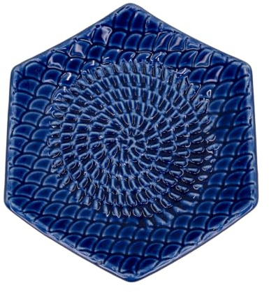 Kaladia Keramik Reibeteller Hexagon - Keramikhobel Unifarbend - Küchenreibe ideal für Ingwer, Parmesan, Schokolade etc. - in Dunkelblau - Maße: 12 x 3 cm - handgemacht & handbemalt - Made in Spain