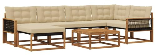 vidaXL Outdoor-Sofagarnitur 7 pcs Natur und Beige Massivholz Akazie, Modernes Garten-Sofa-Set, langlebige Loungemöbel, stylische Terrassensitze, wetterfeste Schaumkissen, Akazienrahmen