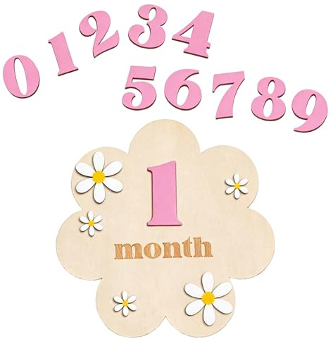 Baby Milestone Cards, Wooden Milestone Markers with Interchangeable Monthly Numbers, Photographic Props Used for Documenting Growth Decoration Set for Memory Preservation