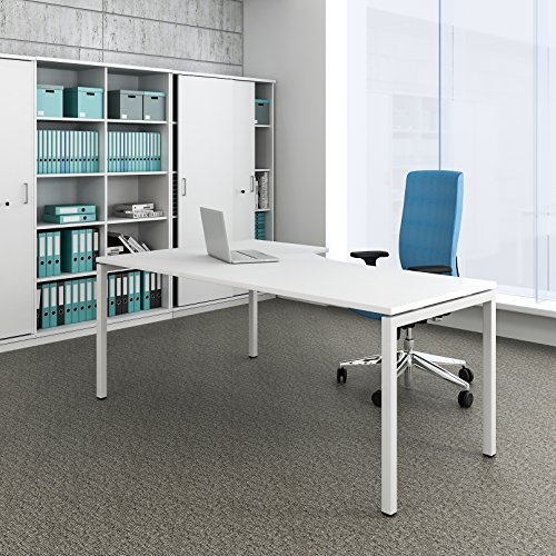 Weber Büroleben GmbH Winkelschreibtisch rechts Computertisch Eckschreibtisch 180 x 120 cm in Weiß NOVA, Gestellfarbe:Weiß
