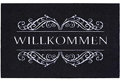 andiamo Schmutzfangmatte Carmen Türmatte Fußabtreter Sauberlaufmatte Willkommen Waschbar bei 30°C Handwäsche Fußmatte, Polyamid, Schwarz, 39x58