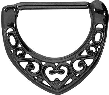 PIERCINGLINE Chirurgenstahl Nippelpiercing Clicker ORIENTALISCHES DESIGN MIT HERZ Piercing Brust Nippel Brustwarze Schwarz 14 mm